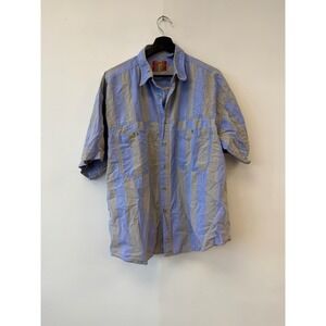 Vintage Sergio‎ Valente Shirt Mens Large Blue Gray Striped Button Up Pocket 90s